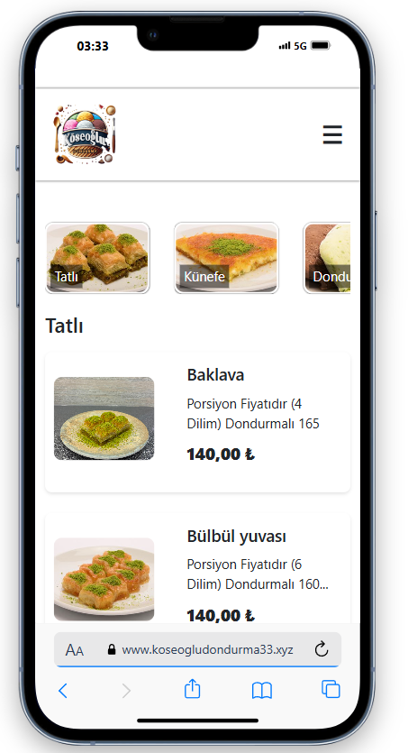 Köseoğlu Dondurma Website Çalışması