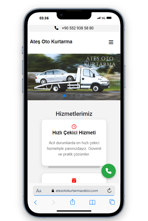 Ateş Oto Kurtarma Website Çalışması